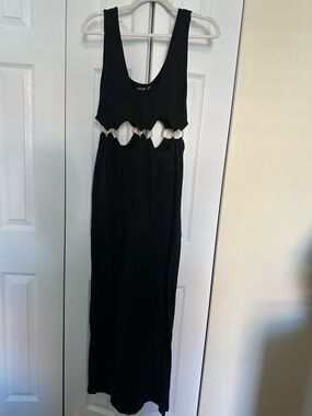 Nasty Gal Black Backless Maxi Dress with Ring Cutouts